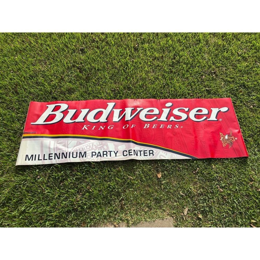Budweiser Banner Rare Vintage Millennium Party Center Breweriana Sign 69 X 21"